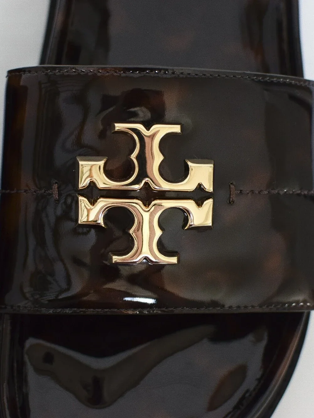Tory Burch Everly Anatomic Lug Slide Sandals Tortoise Shell Leather Brown Size 7